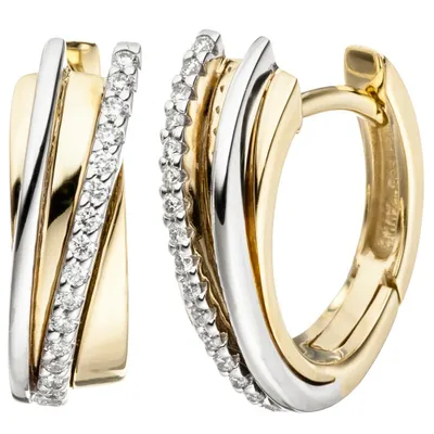 Produktbild von Ohrringe Creolen mit 32 Diamanten Brillanten 585 Gold Gelbgold Weißgold bicolor