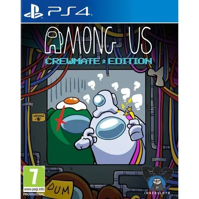 The image shows the front cover of the PlayStation 4 game 'Among Us: Crewmate Edition'. The cover art features two characters from the game, along with the game's title and edition.