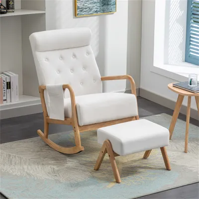 Produktbild von Schaukelstuhl Wohnzimmer Bequemer Schaukelstuhl mit Ottomane