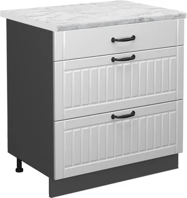 Produktbild von Küchenunterschrank Vicco Fame-Line Weiß Landhaus 80 cm mit 3 Schubladen, AP Marmor, Model 46830