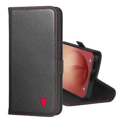 Immagine prodotto di Custodia in pelle TORRO Galaxy S26+ (con funzione supporto) - Nero con dettagli rossi