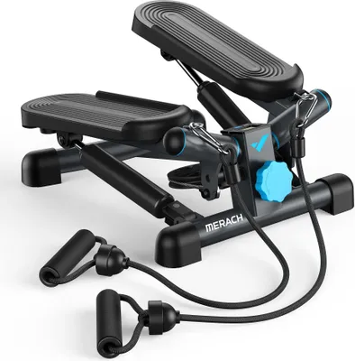 Produktbild von Mini Stepper 2-in-1 mit LCD-Display & Widerstandsseilen – Dreh- & Seitenschritttrainer bis 150 kg, Hometrainer für Beine, Po & Arme, Anfänger, schwarz