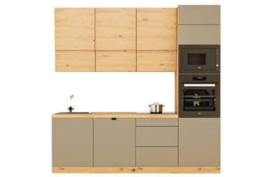 Produktbild von Küchenzeile 240 cm ohne E-Geräten Einbauküche Küchenblock, Langen KL27-M240 Beige/Artisan Eiche
