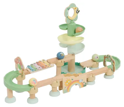 Produktbild von Sunny Murmelbahn aus Holz für Babys in Pastellfarben | Kugelbahn mit Xylophon und Spiralturm - inkl. 4 Kugeln | Montessori Spielzeug für Kleinkinder