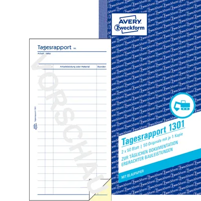 Produktbild von Avery Zweckform 1301, Tagesrapport, 105x200mm, mit Blaupapier, 2x50 Blatt