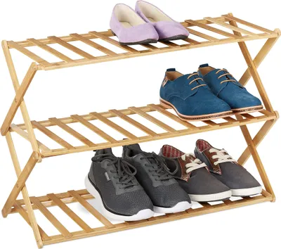Schuhregal aus Bambus, 3 Etagen, für 9 Paar, 46x67x26 cm