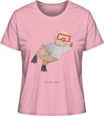 Produktbild von Mr. & Mrs. Panda damen shirt Bär Tauchen Größe M - Baumwolle Pink - Geschenk, Basic T-Shirt, Schnorcheln, Tauchgang, Tauchschule, Oberteil, Diving, Dive, Kurzarmshirt