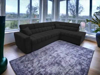 Obrázok produktu pre FurMeb24 ECKSOFA KENNO MAXI 300 x 210 cm ČIERNA - pravá strana - s posteľným boxom a funkciou spánku