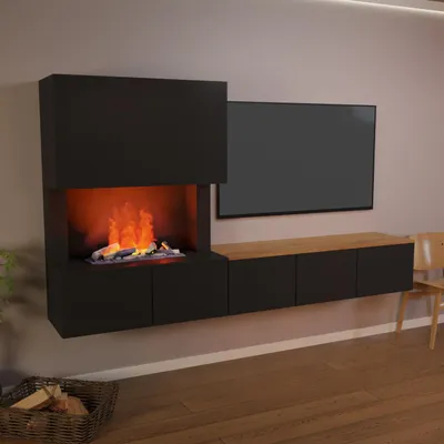 Produktbild von Glow Fire Wochnwand mit Wasserdampfkamin 'CW5' | Wandkamin in Weiss/ Schwarz mit Knistereffekt | HxBxT: 250x139x42 cm