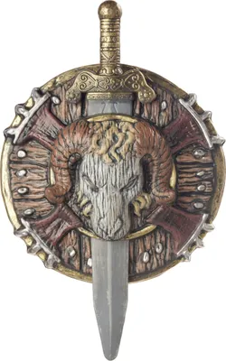 Produktbild von Barbaren Schild und Schwert mit Widderschädel braun-grau 50cm
