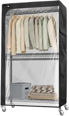 Productafbeelding van Kledingrekhoes - Garderobeschermer - Kleding Opbergen - Waterdicht Oxford Stof - 114x45x204cm - Zwart