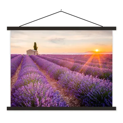 Produktbild von MuchoWow® Textilposter Lavendel - Sonnenuntergang - Blumen - Lila 60x45 cm mit schwarzem Rahmen - Poster Schlafzimmer