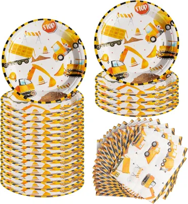 Produktbild von Papiergeschirr Baustelle, 40-teilig, 20 Teller 18 cm, 20 Servietten, für Kindergeburtstag