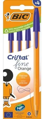 Produktbild von BIC Cristal Fine Orange Kugelschreiber Blau Schachtel mit 4 Stücken