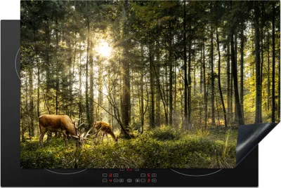 Produktbild von KitchenYeah© Herdabdeckplatte Hirsche - Natur - Wald , 80x52cm, Küche Deko, Glaskeramikkochfeld Herdabdeckung, Abdeckplatte fùr Kochfeld