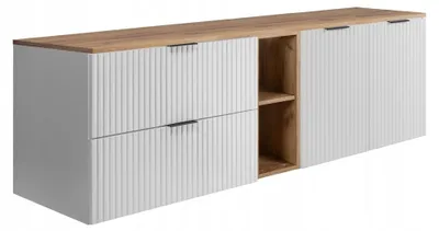 Image de Rodan Meuble sous vasque 160cm - Blanc-Chêne - Ensemble de salle de bain - Suspendu - FLOW