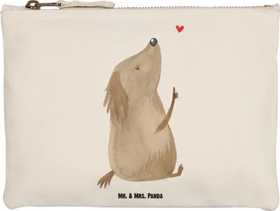 Produktbild von Mr. & Mrs. Panda Federtasche Hund Liebe Größe M - Weiß - Geschenk, Süß, Kosmetiktasche, Herz, Pouch, toiletry bag, Etui, Sprüche, beauty tasche, Mäppchen