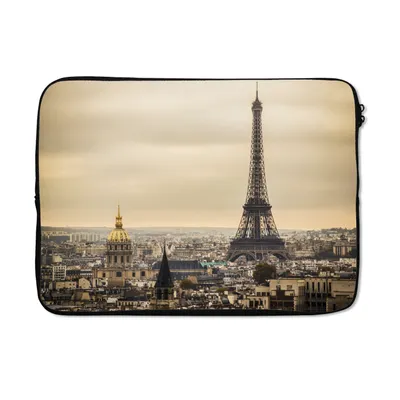 Produktbild von MuchoWow® Laptop Hülle 14 ZollDichte Wolken über Paris und dem Eiffelturm Laptoptasche - Laptoptasche - Stoßsicher - Schutzhaube