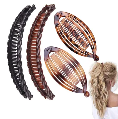 Image de Barrettes en forme de banane, épingles à cheveux aux bords arrondis, barrettes françaises en forme de banane, adaptées aux cheveux longs des femmes et des filles, lot de 4