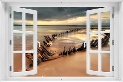 Produktbild von Wallario Outdoor-Poster für Garten oder Balkon 61 x 91,50 cm: Bootswrack in Irland am Strand