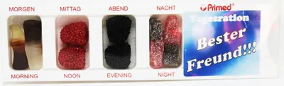 Produktbild Tablettenbox Bester Freund gefüllt mit Fruchtgummi Scherzartikel 25g
