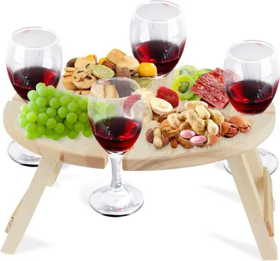 Obrázek produktu pro Skládací stůl na víno, skládací venkovní stůl na víno, dřevěný stůl na víno, skládací venkovní stůl na víno, přenosný piknikový stůl, pro zahradu, outdoor, kempování, piknik, pláž