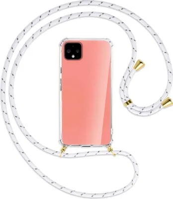 Produktbild von Handykette Backcover-Schutzhülle mit Band (Metall goldfarben) für Google Pixel 4 - weiß/grau