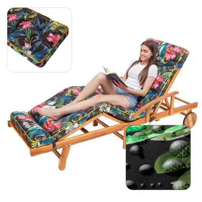 Image de Hobbygarden Chaise longue Coussin pour Deckchair Coussin pour chaise longue - Coussin Hugo 201 x 55 x 8 cm, Feuilles multicolores