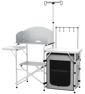 Image de Campingkast - Cuisine de camping - Meuble de camping - Armoire pliante - Cuisine d'extérieur - 3 plans de travail - Paravent