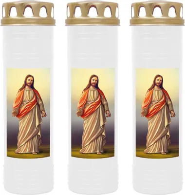 Produktbild von Grabkerze Weiß 3er Pack, Brenndauer: 170 Stunden ( je Kerze ), Motiv: Jesus
