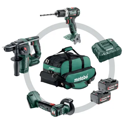 Produktbild von Metabo SET 3.1.1 18 V, Schraubpistole, Pistolengriff, Schwarz, Grün, Rot, Aufhängerhaken, 1850 RPM, 25 Nm