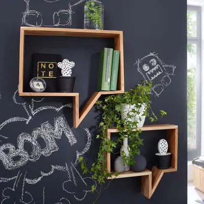Image de FineBuy Lot de 2 étagères murales en bois massif d'acacia Étagère en bois à suspendre Étagère en bois véritable design brun Étagères à suspendre