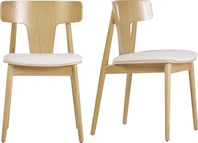 Produktbild von Miliboo - Stühle aus hellem Eichenholz und Stoff mit Bouclé-Wolleffekt in Ecru (2er-Set) LOUISA