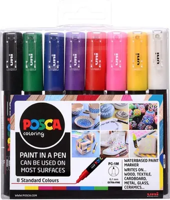 Obrázok produktu pre Popisovač akrylový Uni Posca PC-1M, 0,7-1 mm, sada 8 základních barev