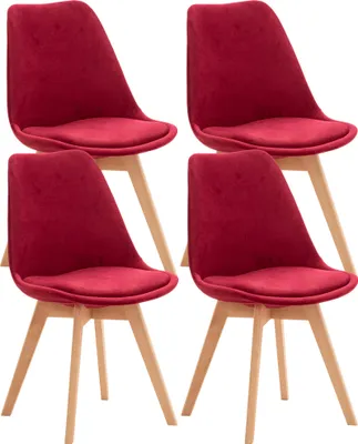 Produktbild von CLP 4er Set Esszimmerstuhl Linares Mit Buchenholzgestell rot Material Samt