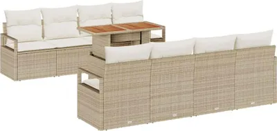 Immagine prodotto di Set divano da giardino vidaXL con cuscini, 9 pezzi, beige e crema