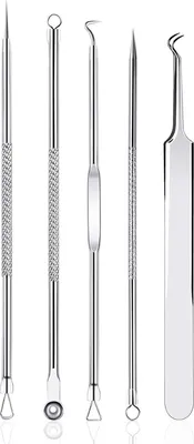 Produktbild von Mitesserentferner Komedonenquetscher Set, Akne Whiteheads ,Blackhead Remover mit Box aus Edelstahl für alle Hauttypen