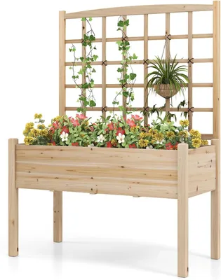 Immagine prodotto di Vaso rialzato - Fioriera - Vaso per erbe aromatiche - Vaso da giardino - Vaso da balcone - Legno di abete - Supporto per piante rampicanti - Fori di drenaggio