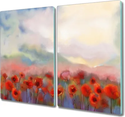 Produktbild von Coloray Kochplattenabdeckung Herdabdeckplatte 2x30x52 cm Hackbrett Schneidebrett Küchenbrett - Blumen Mohnblumen