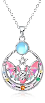 Produktbild von Tiehuoxia Fledermaus Kette Sterling Silber Rosa Mondstein Tier Anhänger Schmuck