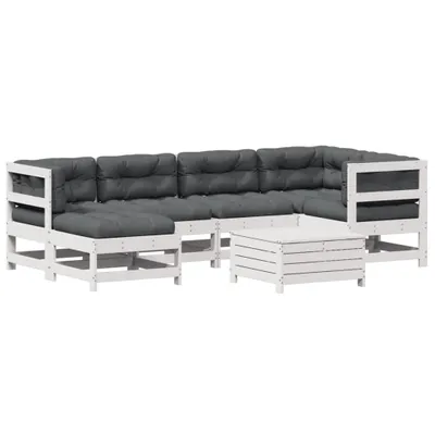 Produktbild von vidaXL 7-tlg. Garten-Lounge-Set mit Kissen Weiß Massivholz Kiefer