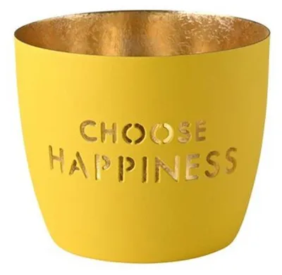 Image de Gift Company Madras Choose happiness M, Porte-bougie à chauffe-plat, Porte-bougie, Fer, Jaune / Or, H 8.5 cm, 1171904010
