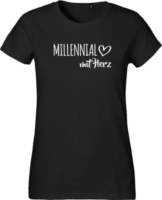 Produktbild von Huuraa Damen T-Shirt Millennial mit Herz M Black Bio Baumwolle Fairtrade Damenshirt Geschenkidee
