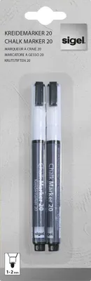 Produktbild von SIGEL BA178 Kreidemarker - trocken und feucht abwischbar - weiß - Rundspitze 1-2 mm - 2 Stück - für glatte Glasoberflächen, geschlossenen Oberflächen