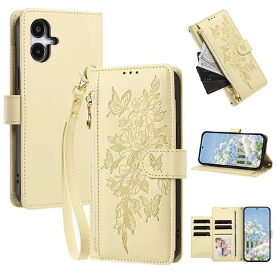 Image de Étui pour Samsung Galaxy A06 / A07 5G/4G, étui en cuirPolyuréthanede type portefeuille avec compartiments, support pour cartes et dragonne. Jaune