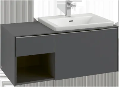 Image de Villeroy & Boch Subway 3.0 armoire sous lavabo, éclairage LED, 2 tiroirs, lavabo à droite, élément d'étagère en bas à gauche, 1001x422,5x516mm, C571L2AF