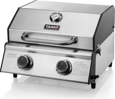 Produktbild von TAINO PLATINUM COMPACT Tischgrill 2 Brenner Gasgrill Edelstahl Kompakt Camping BBQ