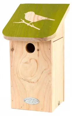 Image de Nichoir mésange bleue pochoir - 15,7 x 14,7 x 27,8 cm - Beige et vert