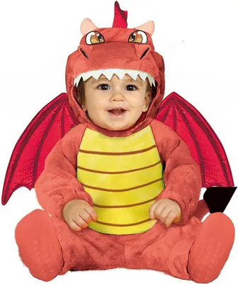 Roter Drache Kostüm Feuerdrache Ryu für Kinder 12-24 Monate Tier Overall mit Kapuze Tierkostüm Märchen Fasching Karneval Mottoparty Kinderfasching