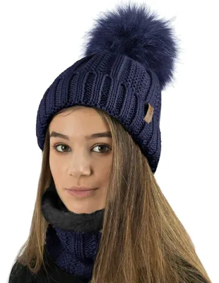 Imagen del producto de Gorro de lana tejido a punto con pompón para mujer, ideal para el invierno, de la marca TOSKATOK